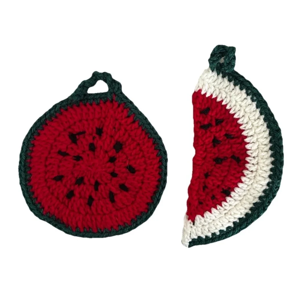 Handmade‎ Trivet Hot Pad Pot Holder Watermelon Crochet Decor Handmade (2) NEW